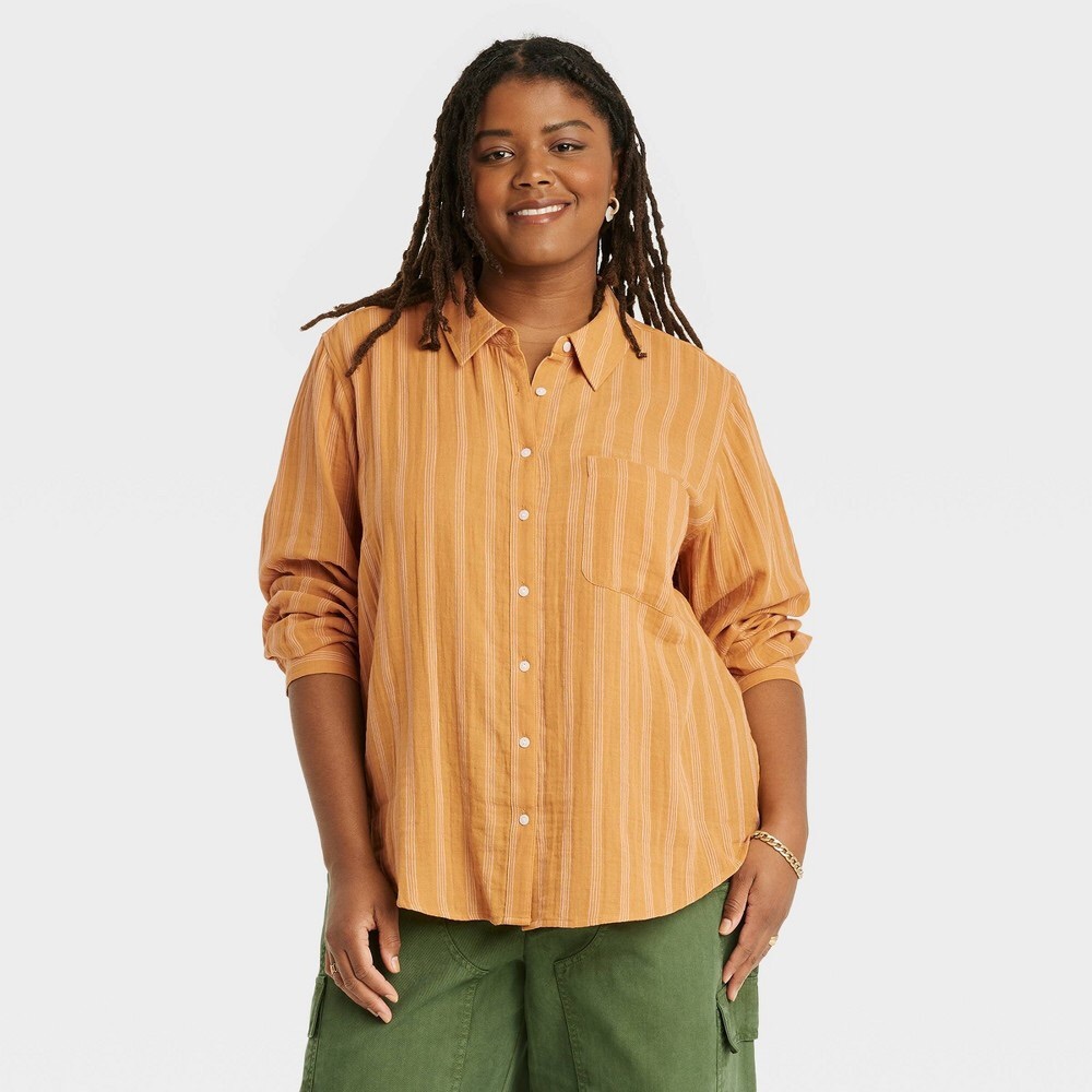 Women's Plus Size Long Sleeve Classic Fit Button-Down Shirt